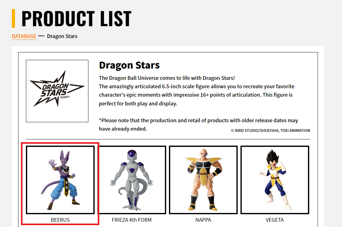 Dragon Stars Series's action figures checklist